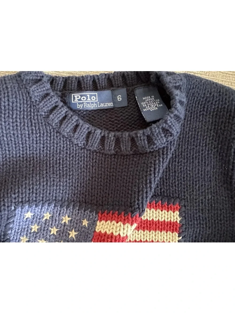 Ralph Lauren RL Polo American Flag Navy Crewneck Sweater Youth Kids Sz 6 unisex